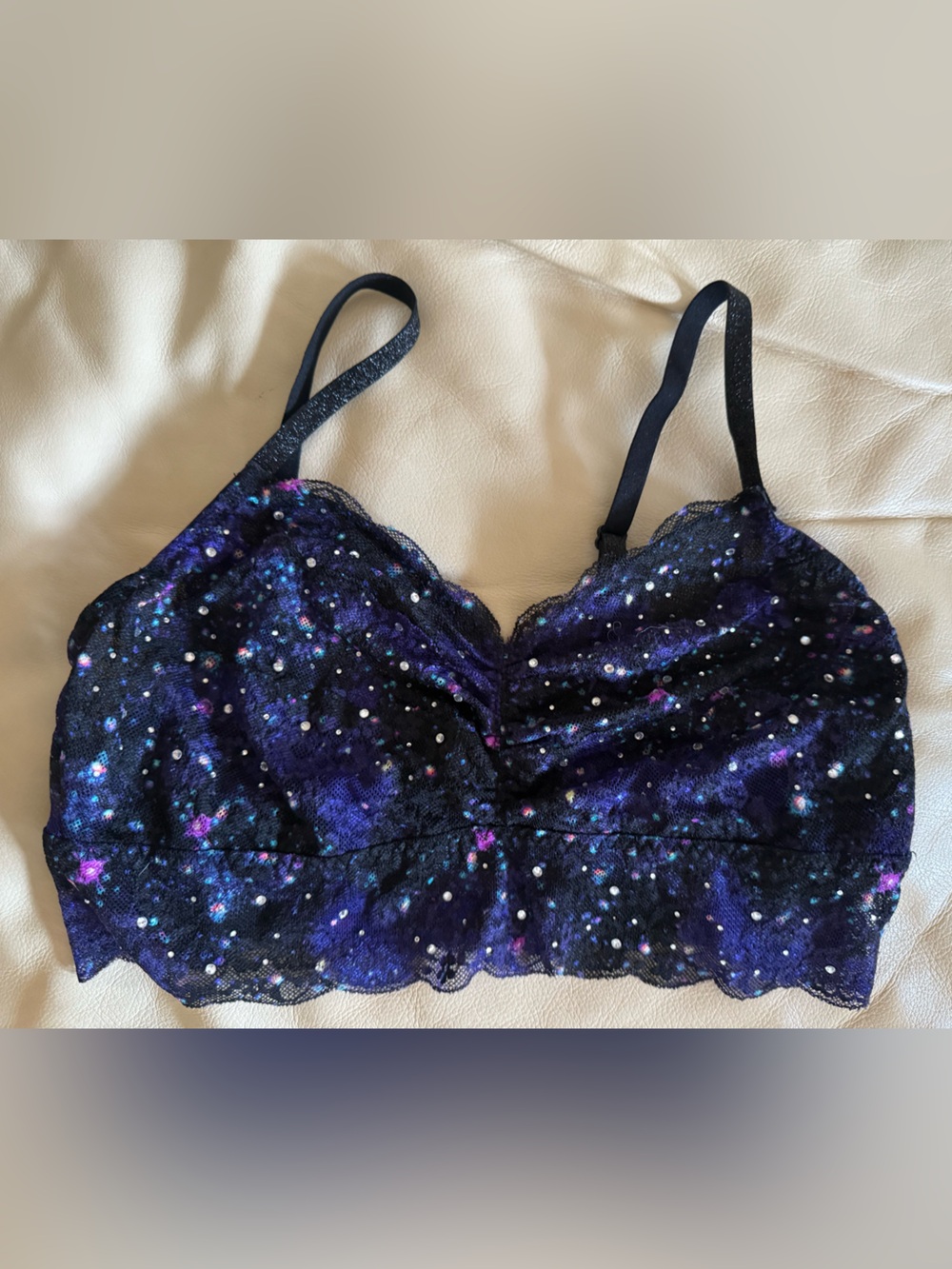 PINK Victoria's Secret Galaxy Lace Bralette - Purple & Black